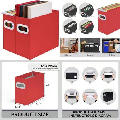 New Collapsible File Organizer Box With Handle Cardboard Hanging File Folder Storage Crate For Desk Office School Or Home Colorful Portable Filing Box Document Organizer Magazine Holder