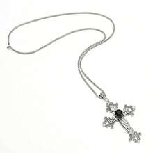 Gothic Cross Necklace Silver-Tone Pendant With Glass Stone, On 25" Steel Chain, Cross Necklace For Women, Large Goth Silver Cross Necklaces For Man, Big Y2k Necklaces, Halloween Jewelry,Black - 黑色 - 查看 4