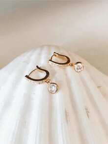 1 par de pendientes colgantes de circonita cúbica preciosa para mujeres para boda, compromiso, aniversario, fiesta, joyería, regalo del Día de San Valentín - 1# - Ver 3