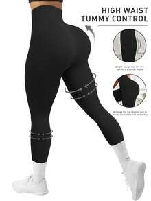 Bestseller Ribbed Texture High-Waisted Yoga Leggings - Butt-Lifting & Body-Shaping, Slimming & Flattering Fit, Perfect For Workouts, Gym Sessions & Daily Outfits - Black - View 2