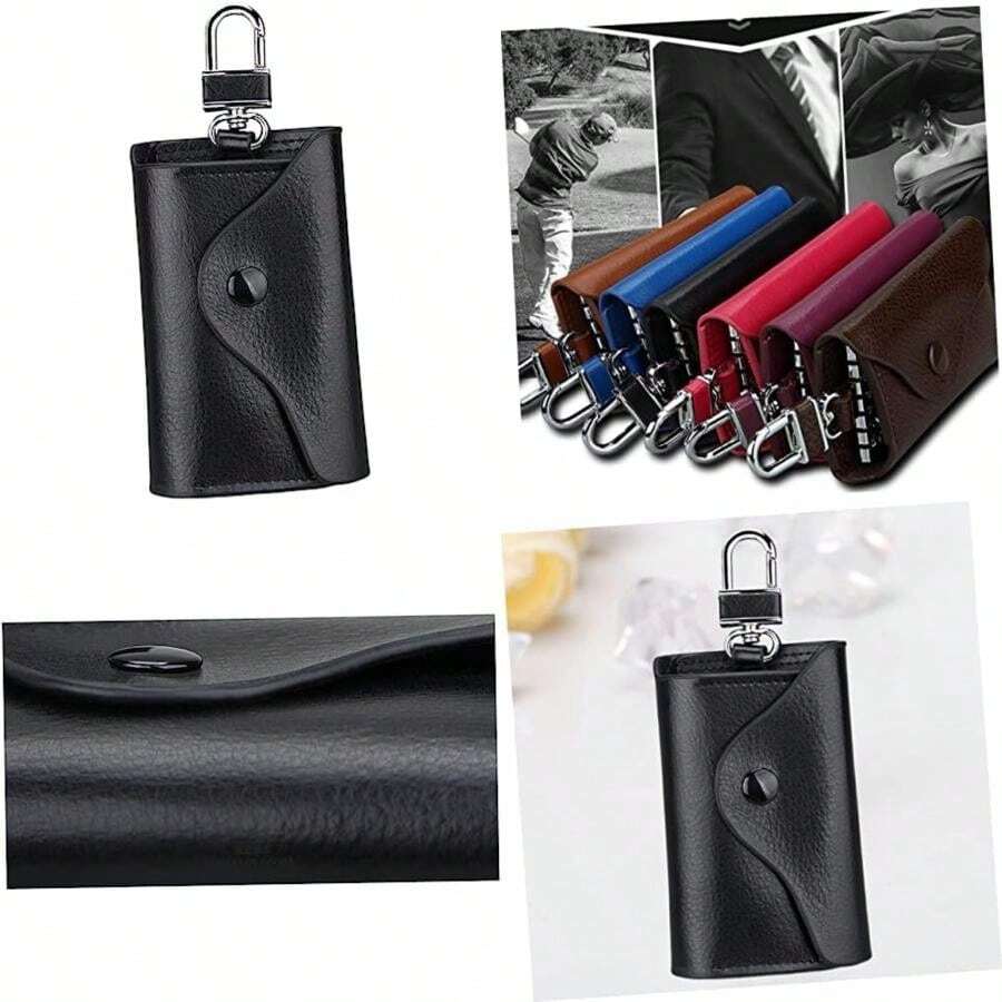 Titular De La Llave Del Coche Carteras De Cuero Cartera De La Tarjeta De Crédito Cadena De Llave Del Coche Titular De La Caja De La Llave Clave Con Gancho Colgante De La(negro 11.0cm*7.0cm*1.5cm) - Multicolor - Ver 1