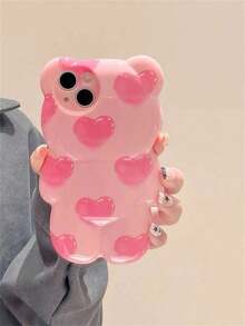 Funny Phone Pink 3d Heart Teddy Bear Designed Phone Compatible With Kawaii Waterproof Shockproof Anti-Fall Scratch Resistant - Hồng - Xem 2
