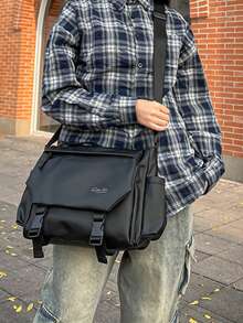 New Men's Cargo-Style Messenger Bag, Wear-Resistant Canvas With Large Capacity, Convertible For Shoulder & Crossbody, Japanese & Ins, High-Level Look, Versatile For Commuting, Travel, School, Students & Casual Outings.