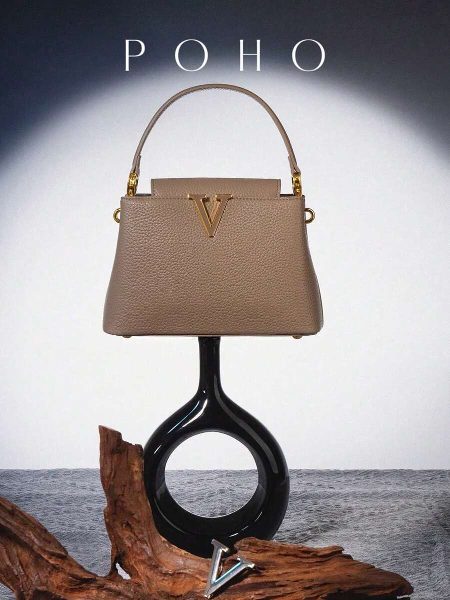 POHO品牌定制V型中号手提包，适合节日送礼 - 灰色 - 查看 1