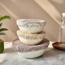 1OO% Pure Linen Bowl Covers For Bread Proofing, 4 Pcs Elastic Reusable Striped Cloth Fabric Bowl Covers, XL Washable Large Stretch Sourdough Lids, 6 * 8 * 10 * 12 Inches-Orange Shadow Stripe,OrangeShadowStripe - 橙色陰影條紋 - 查看 5