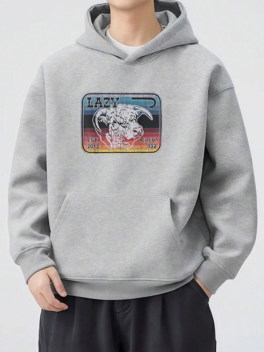 Sudadera con Capucha Holgada Unisex Estilo Urbano con Diseño de Carnero Retro – Confort y Estilo a la Moda para Jóvenes en México - Gris - Ver 1