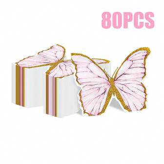80/40/20pcs 12.2 * 9.44 Inch Asymmetrical Butterfly Pattern Disposable Napkins, With Golden Lines Outlining The Butterfly Edges, Suitable For Wedding Parties, Restaurant Tables, Birthday Parties And Celebrations, Family Gatherings, Valentine's Day, Mother's Day, Christmas, Hotel Restaurant Decoration Napkins