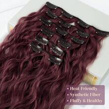 Clip In Hair Extensions, 6PCS Curly 24inch Long Synthetic Clip On Hairpiece For Women-Burgunry,Burgunry - 勃根地 - 查看 4