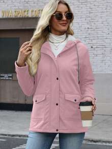 Áo khoác nữ có mũ ấm áp, thoải mái - Màu trơn, chi tiết cúc cài, tay dài, thích hợp cho mùa thu/đông. - Hồng - Xem 6