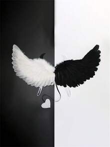 1 pieza Maquillaje de fiesta, disfraces, accesorios, alas de ángel demonio, alas de plumas de pequeño monstruo - Multicolor - Ver 5