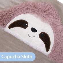 Manta con capucha para adultos, bonita manta de perezoso, suéter con capucha y guantes, manta de piel de oveja DH2I - gris - Ver 7