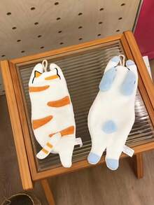 1pc Soft, Absorbent & Quick-Dry Cute Cartoon Elephant, Cat, Rabbit Animal Silhouette Hand Towel, Hanging Bathroom Hand Drying Cloth - Multicolor - View 7