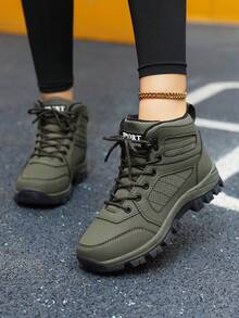 STARNOVO [Eine Größe kleiner wählen]Double Stern High-Top strapazierfähige Wanderschuhe mit dicker Sohle und rutschfester Sohle, Schnürschuhe mit flacher, bequemer Knöchelpassform, neue Herbst/Winter bequeme Damen Große Größen Stiefel Outdoor rutschfeste Wanderschuhe Knöchelstiefel mit weicher Sohle Arbeitsstiefel - Armeegrün - Übersicht 5