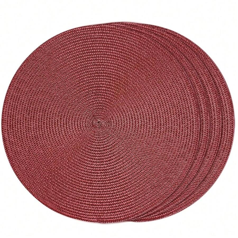 FunWheat Round Braided Placemats Set Of 4 Table Mats For Dining Tables Woven Washable Non-Slip Place Mats 15 Inch(Wine,4pcs),Wine15inchessetof4 - Wine15inchessetof4 - View 1