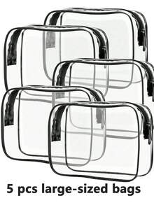 5pcs Transparent PVC Zipper Cosmetic Bag Set, Portable Clear Toiletry Bag, Business Travel, Vacation, Bathroom Storage Travel Zipper Pouch, Minimalist Unisex Clear Organizer Bag, EVA Toiletry Cosmetic Bag Set, Transparent Zipper, Travel Organizer Bag. Suitable For Backpack, Travel Essential, Beach Vacation. - Multicolor - View 20