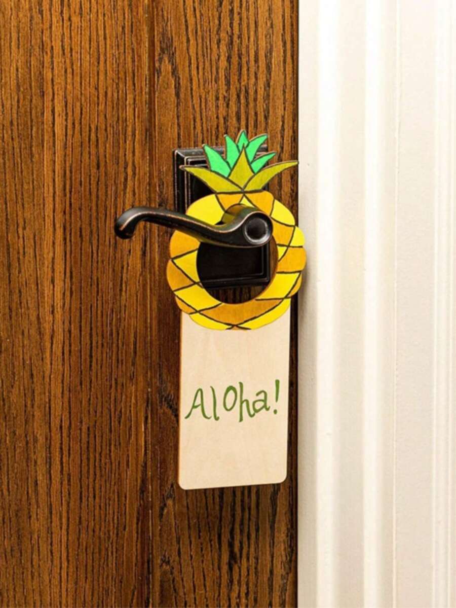 6pcs Unicorn & Pineapple Wooden Door Knob Plates, Hooks DIY Decor For Baby Room (Encourage Kids' Creativity), DIY "Please Knock" Sign