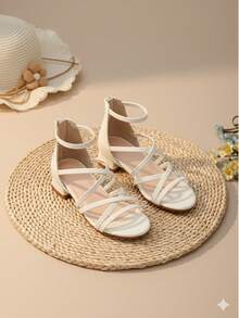 1 Đôi sandal cao gót buộc dây kiểu La Mã thanh lịch, giày khiêu vũ/ba lê cho bé gái, phù hợp cho đám cưới, tiệc tùng, đi làm hàng ngày, kiểu công chúa để phối cùng váy. - Màu be - Xem 9