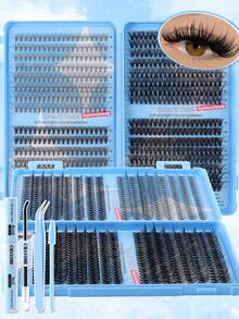 640/200pcs D-Shaped Segmented False Eyelashes, 10D+20D+30D+40D+50D+60D+80D+100D Mixed Length, Thick & Natural Black Individual Lashes, DIY Home Kit. Thickened Design, Easy For Beginners. Long-Lasting & Comfortable, Suitable For Party, Gathering, Travel, Etc. 8-18mm Mixed Length - 藍色 - 查看 3