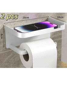 2/1 Pc No Drilling Matte Black Tissue Holder Wall Mounted - Self-Adhesive Toilet Paper Hanger With Sturdy Storage Rack, Premium Adhesive Tape For Strong Adhesion, Suitable For Bathroom, Kitchen, Toilet, Small Spaces - Modern Space-Saving Bath Organizer With Sleek Matte Finish - Multicolor - View 15