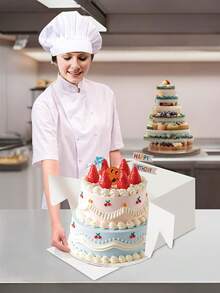 10个/1个/蛋糕盒带蛋糕底板（10个盒子和10个底板），12x12x8英寸/10x10x8英寸白色烘焙盒，带抽绳，适用于蛋糕、饼干、糕点、馅饼、婚礼、生日、万圣节等场合。 - 白色+底托 - 查看 6