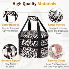 ‌1 Pc Insulated Casserole Carrier Bag Grey Elegant Leakproof Food Container For 12.5 Inch Baking Dishes Pies Hot Cold Meals Multi-Use Portable With Handles For Women Men Gifts Picnic Party Office Potluck Travel Family Gathering‌ - 豹 - 查看 3