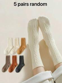 6 pares de calcetines gruesos de bucle para mujer, de unicolor, cálidos y atractivos, de tubo medio para otoño e invierno