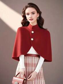 1件优雅秋冬新娘披肩/时尚羊毛混纺女士经典斗篷开衫/小披肩，高品质设计翻领女士斗篷外套/女士披肩，浪漫婚礼派对礼服外套，适合节日派对、盛会和日常穿着。 - 毛呢白色 - 查看 5