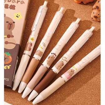 カピバラ かわいい 伸縮ペン ゲルインクペン 0.5mm 黒インク 書きやすいペン オフィス用品 女性/男性用 大容量 多層鉛筆ケース、学校再開やクリスマスプレゼントに最適