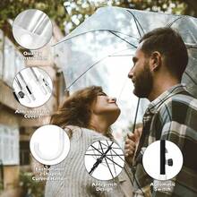 1 pieza Paraguas de boda transparente, mango blanco y apertura/cierre semiautomático - Paraguas de novia y dama de honor de 37 pulgadas, estructura con 8 varillas resistente, diseño a prueba de viento, adecuado para bodas, fotografía al aire libre, bailes de graduación y eventos formales - Paraguas transparente duradero y fácil de limpiar