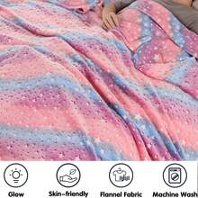 Glow-In-The-Dark Blanket, Soft Plush Flannel Throw Blanket With Gradient Striped Star Print Pattern, Great Gift For Kids, Grandchildren, Babies, Toddlers, Birthday, Christmas