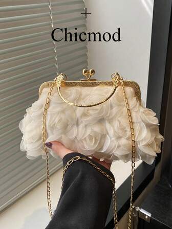 2025 New Flower Chain Handbag Women's Fashion Clutch Shoulder Bag Crossbody Bag, Solid Color, Suitable For Shopping, Wallet, Shopping, Young Women, College Students, Newlyweds, White Collar Workers. Suitable For Office, University, Work, Business, Commuting, Outdoor Activities, Travel And Picnics.