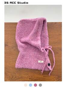 女士针织拉法帽，防风保暖护耳针织帽围巾套装，秋冬款 - 彩色 - 查看 6