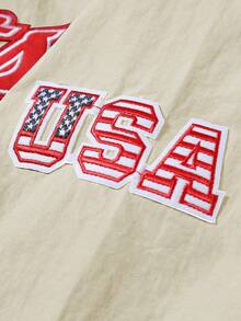 DIYIE 男士时尚卫衣，V领刺绣卫衣，Y2K卫衣，学院风运动卫衣，舒适通勤卫衣 - 杏色 - 查看 4