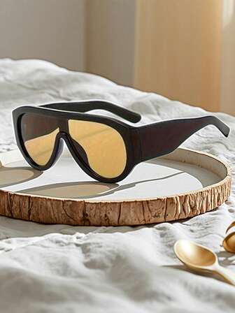 1副复古超大飞行员时尚眼镜，男女通用，大镜框防风，流行朋克风沙滩配饰，女士眼镜太阳镜