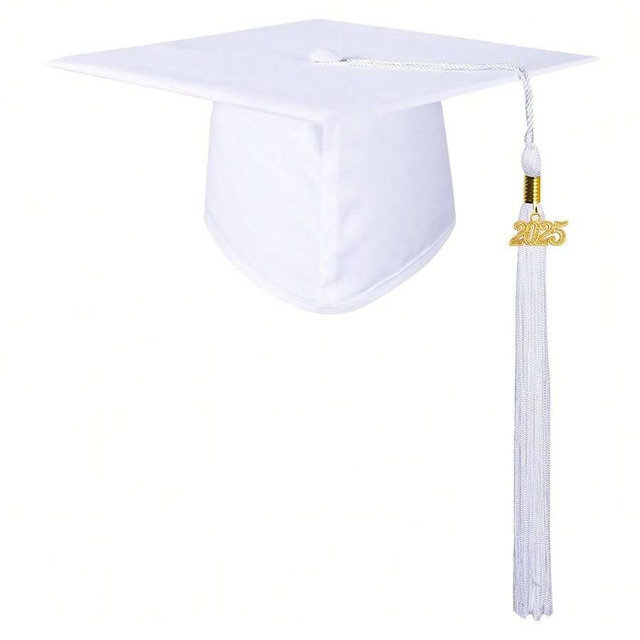 GraduationMall Matte Graduation Cap With 2025 Tassel For High Schoolsss & Bachelor,OneSize,White - White - 查看 1