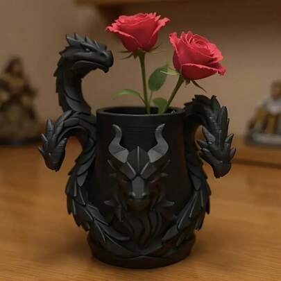 3D Printed Triple-Headed Dragon Pen Holder - Monster Design Desktop Storage Box, Lightweight Office Home Decor, Compatible With Ballpoint Pens, Pencils, Markers - Perfect Gift For Dragon Enthusiasts & Fantasy Fans, Mythical Style, Textured Surface, Stationery Storage, Creative Ornament, Durable Material, Pencil Holder