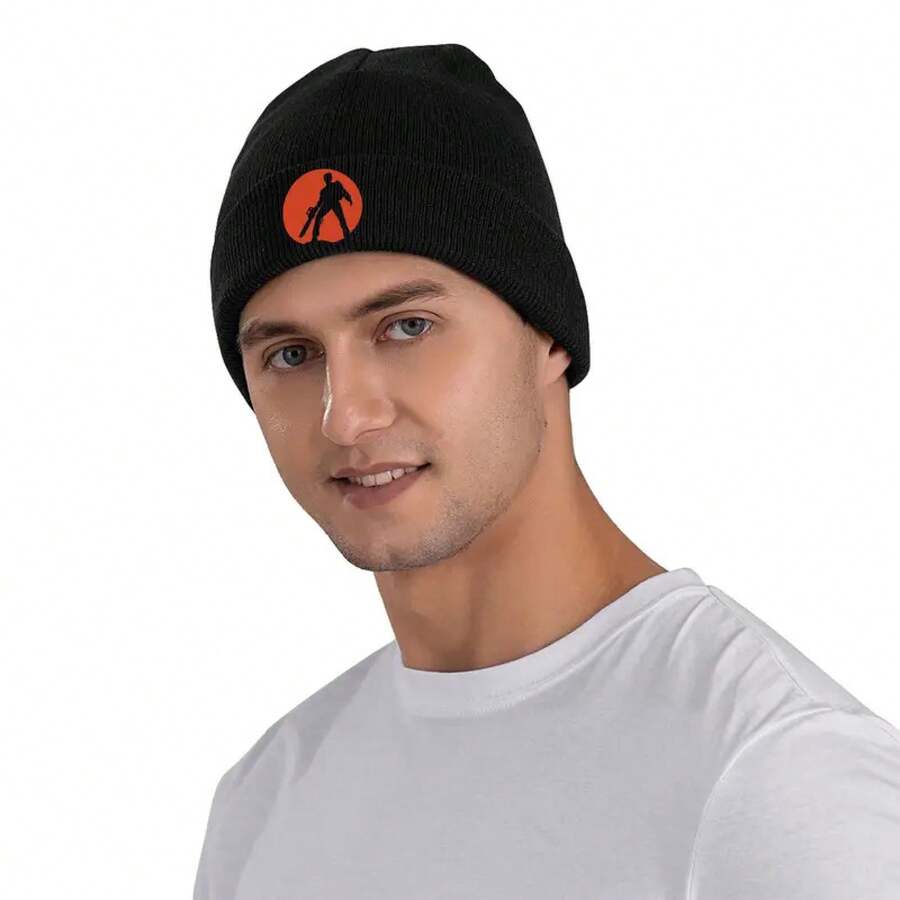 Ash Vs  (Red) Winter Skull Cap - Warm Knitted Hat With Iconic Ash Vs Evil Dead Logo, Unisex Casual Winter Hat, Winter Hat, Cold Weather Gear, Sports Design, Durable Structure, Cold Weather Wear - Red - View 1