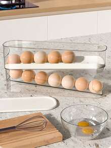 双层透明冰箱鸡蛋收纳架，30格大容量自动滚动式鸡蛋分发器，保鲜防撞储物盒，PP材质，厨房餐桌鸡蛋架，新年情人节圣诞节装饰，复活节派对，日常厨房收纳，方便取用，鸡蛋托盘 - 彩色 - 查看 8