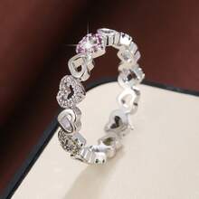 1pc Fashion Heart Shaped Arrangement Design Filled With Artificial Zirconia Stone Women's Ring, Valentine's Day Gift - Multicolor - View 24