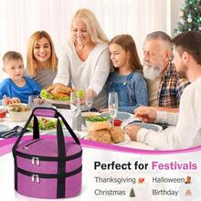 ‌1 Pc Insulated Casserole Carrier Bag Grey Elegant Leakproof Food Container For 12.5 Inch Baking Dishes Pies Hot Cold Meals Multi-Use Portable With Handles For Women Men Gifts Picnic Party Office Potluck Travel Family Gathering‌ - 粉色 - 查看 6