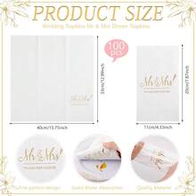 200PCS Gold Napkins - 3-Ply Mr And Mrs Napkin - Disposable Dinner Paper Napkins For Table Decorations, Ideal For Weddings, Showers, Engagement Parties,Gold-2 - 金牌-2 - 查看 7