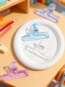 1pc Colorful Transparent Clip, Learning Material Long Tail Clip, Drawing A4 Paper Clip, High-Value Stationery File Folder Student Office Test Paper Clip, Multi-Functional Learning Material Storage Tool - Multicolor - View 3