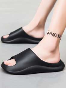 男士家居拖鞋、室内拖鞋、水鞋、浴室拖鞋、卧室拖鞋、平底拖鞋、轻便情侣厚底拖鞋 - 黑色 - 查看 4