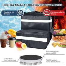 Mochila Repartidor Aislada, Expandible Negro, 20 Litros, Unisex, 3 Compartimentos, Resistente Agua, para Eats, Rappi, DIDI , Picnic, Caminatas, Playa, Camping, Viajes y más(default) - Multicolor - Ver 3