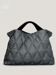 这款女士时尚绗缝羽绒托特包容量大，简约菱格纹设计，可个性化定制。可拆卸肩带和轻便斜挎设计，非常适合日常使用、通勤和聚会。也是一份很棒的节日礼物。 - 綠色 - 查看 12