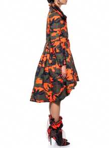 Magic Mia Women's Orange Camo Puffer Coat - High Collar With Cinched Waist & Asymmetric Hem | Statement Fit For Street Fashion, Party Events & Edgy Styling (Cotton-Blend Warm & Unique Design) For Bold Outfits - 迷彩 - 查看 3