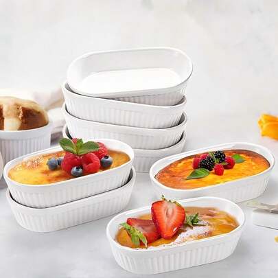 1/3 Piece Ceramic Baking Dish/Tray (7.4 Oz Capacity), Suitable For Creme Brulee, Pudding Dessert Display, Serving Plate. Oven, Microwave And Dishwasher . Ceramic Bakeware, Ideal For Thanksgiving, Christmas And New Year Baking Activities.