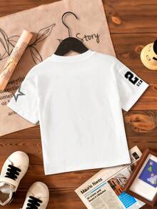 女童夏季休闲数字图案圆领短袖T恤 - 白色 - 查看 3