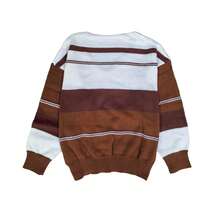 Plus Size V-Neck Contrast Color Casual Long Sleeve Pullover Sweater - Brown - View 2