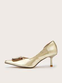 2025 Zapatos de tacón elegantes de punta cuadrada con hebilla minimalista de unicolor para mujer (corte de empeine con textura de piedra aleatoria), otoño/invierno